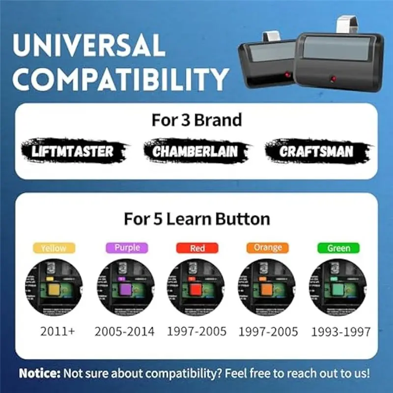 B86B Garage Door Opener Remote 2 Pack Universal for Chamberlain LiftMaster 891LM 971LM Security+2.0