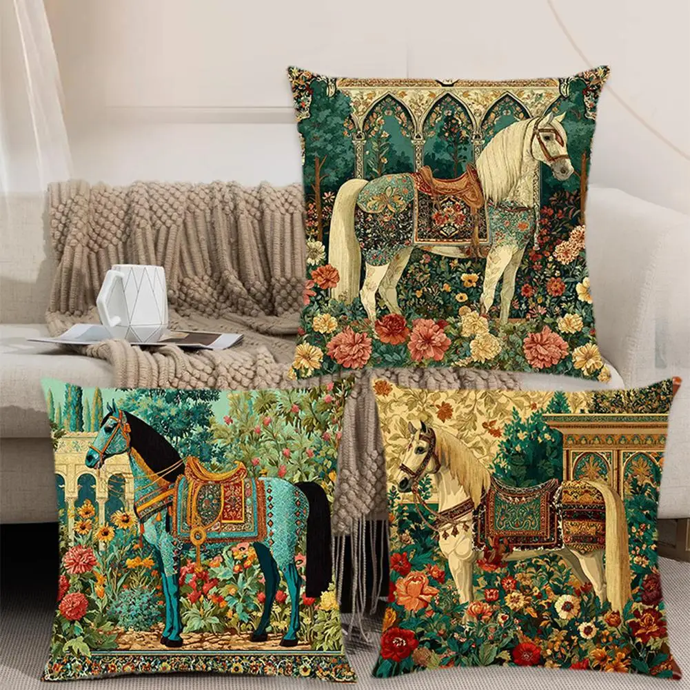 Farmyard Charm: 2D Flat-Printed Pillow with Stylish horse  and Scenic Design Sofa cushion cover, home decoration, 2D printing