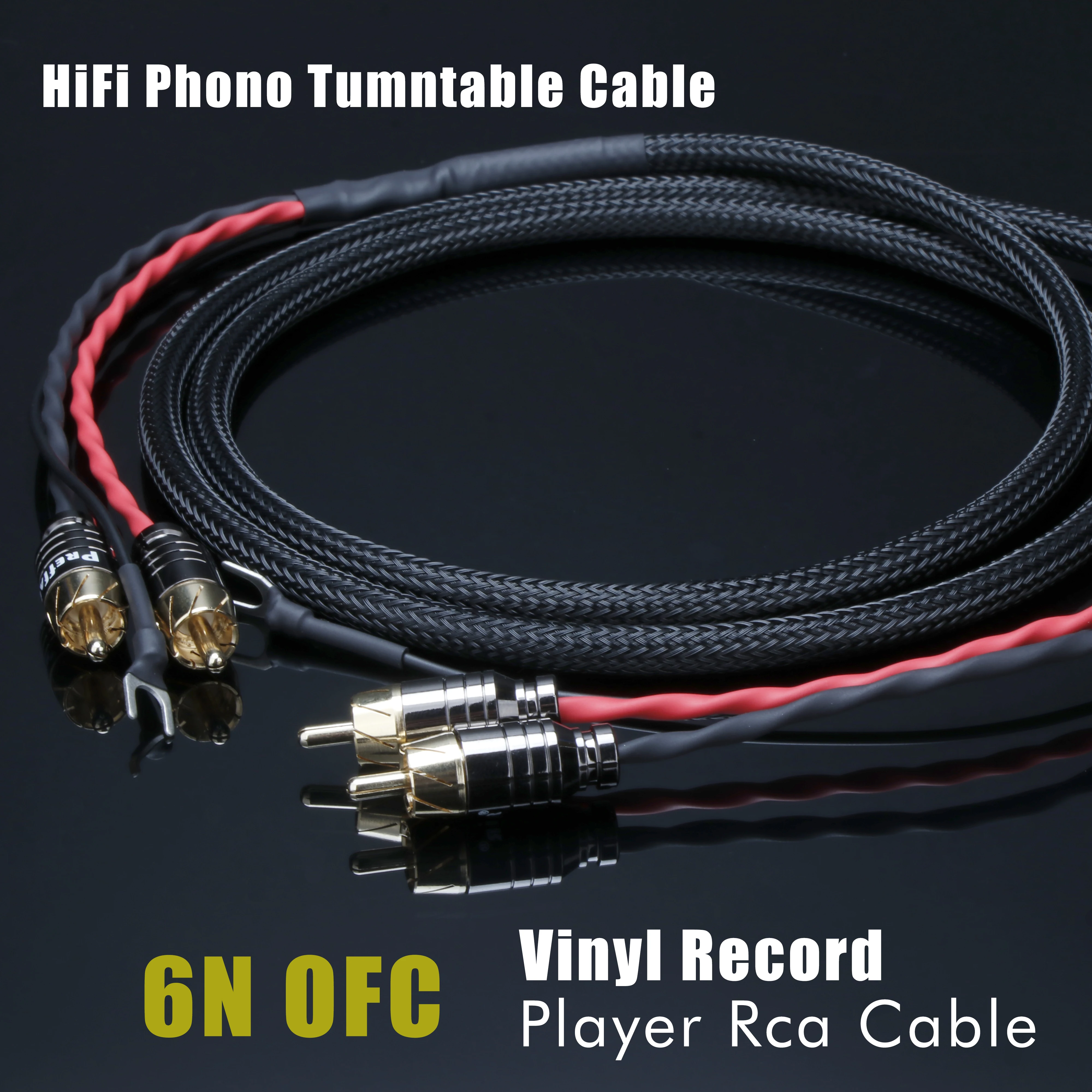 Hifi Phono Cable With Ground Wire Vinyl Record Player RCA Cable 6N OFC 2RCA to 2RCA Grounding Spade Plug for CD Amplifier