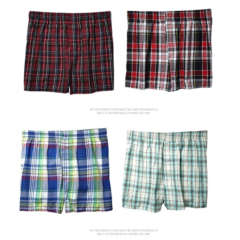 Men Cotton Underwear Boxers Shorts Vintage Plaid Sleep Underpants Button Fly Loose Comfortable Homewear Knickers Panties