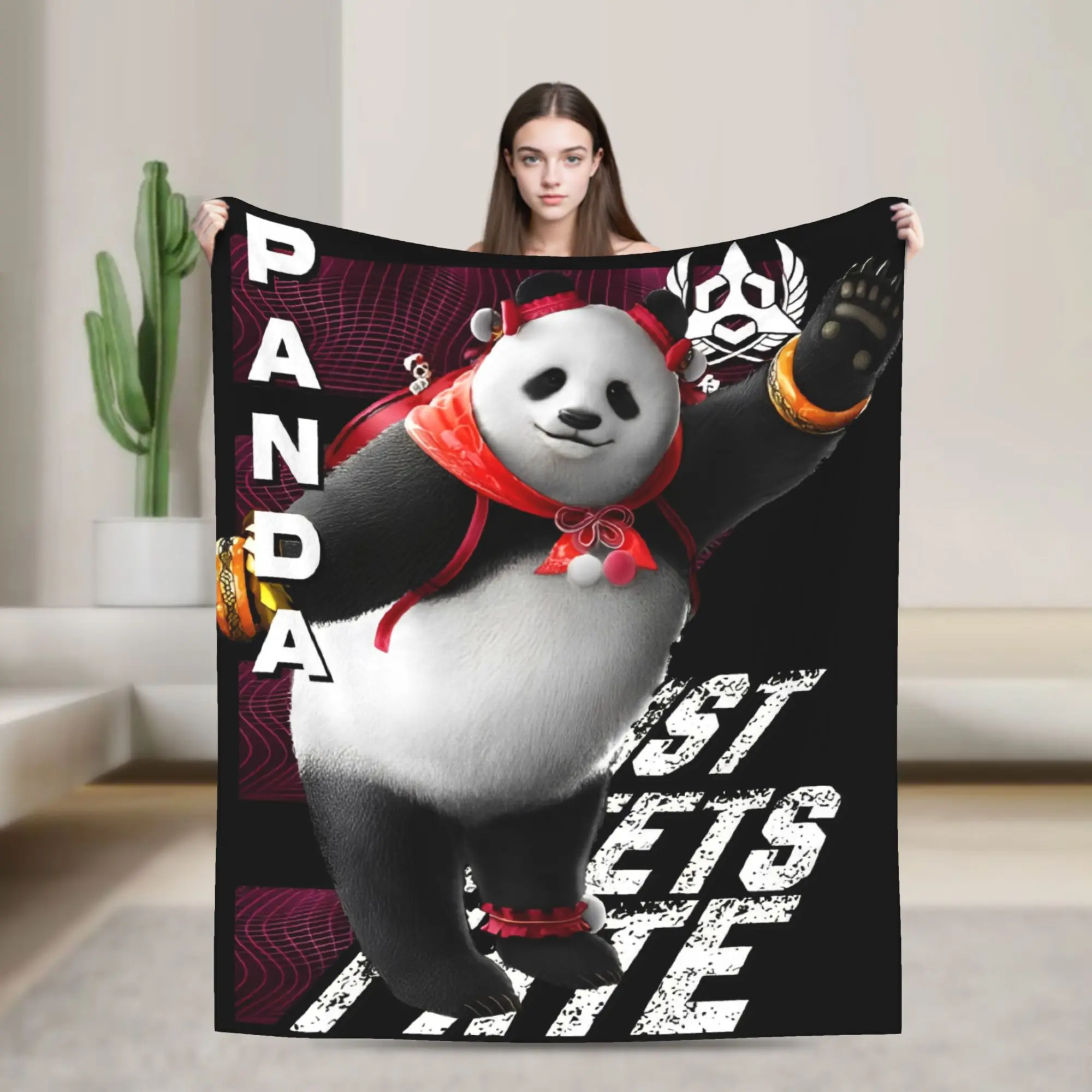 Panda Tekken 8 Gaming Blanket  Flannel Novelty Breathable Throw Blankets for Bedspread Autumn/Winter,