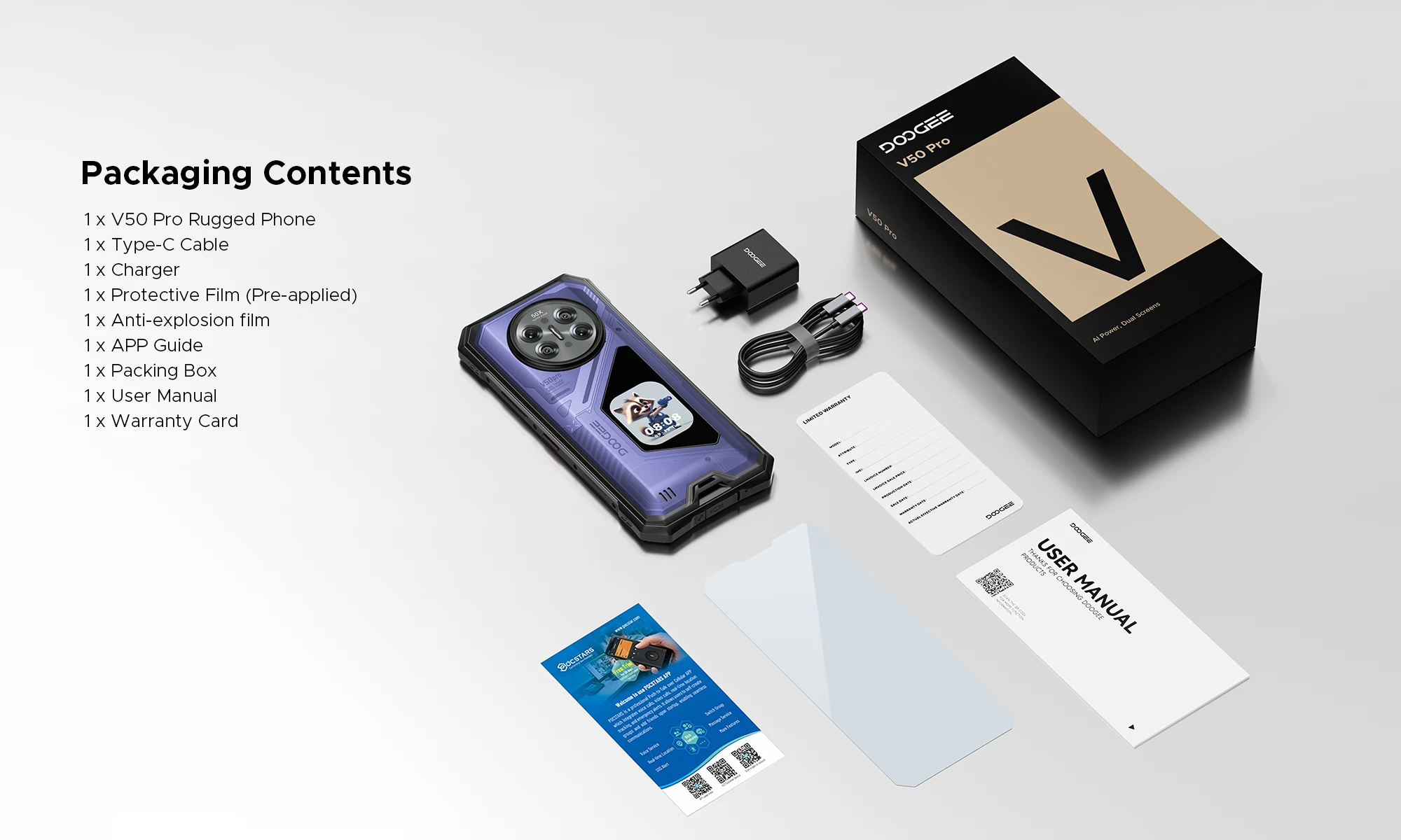 Global version DOOGEE V50 Pro Rugged Smartphone 5G 6.78" FHD+ Display 120Hz 52GB+1TB 11000mAh 200MP NFC Android 16 Mobile Phone