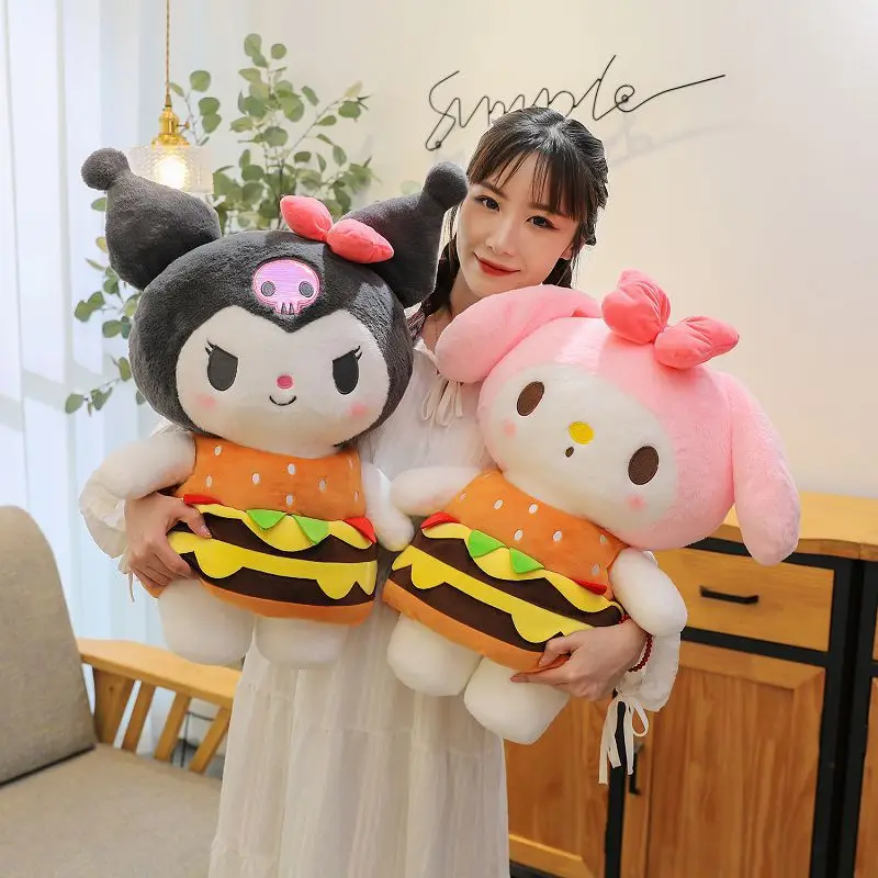 New Sanrio Hello Kitty Friends Kuromi My Melody Burger Plush Doll Costume Hamburg Doll Cute Throw Pillow Toy Valentine's Gift