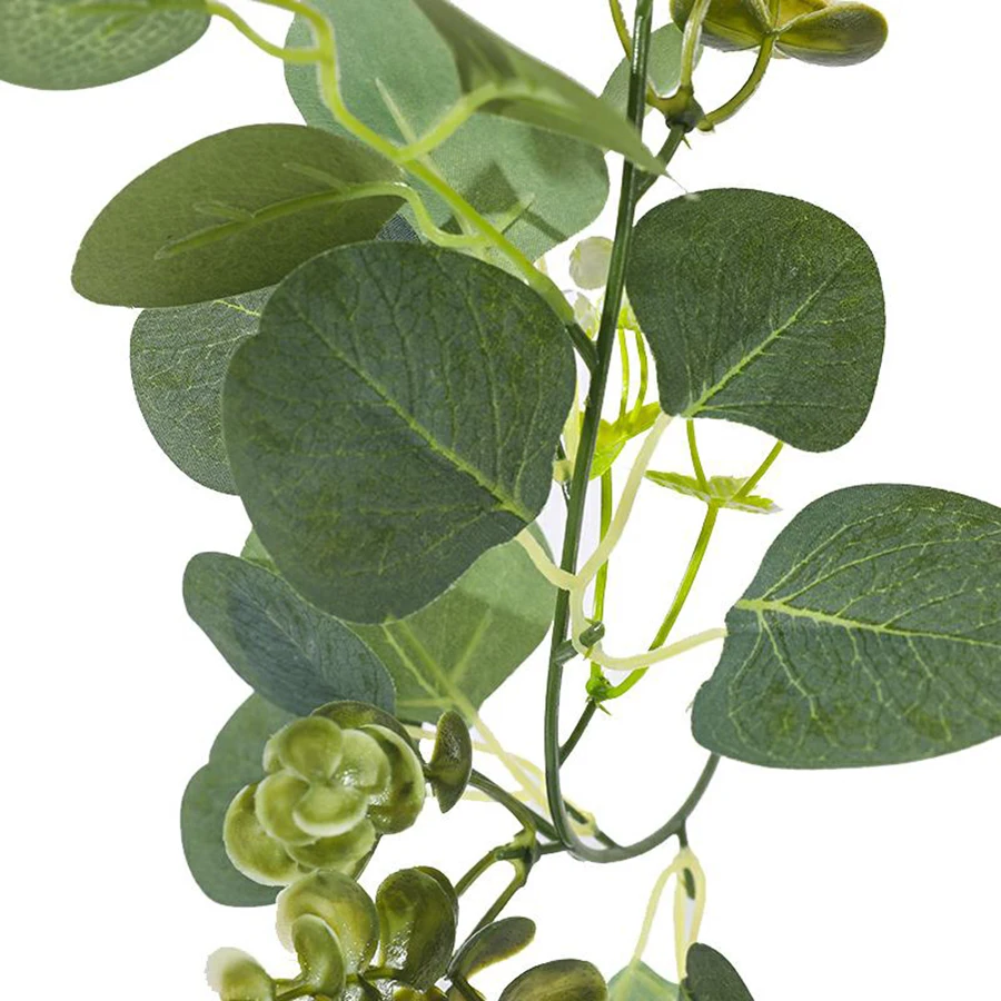 1pc Artificial Eucalyptus Leaves Greenery Garland Faux Plant Spring Vines with White Flowers Berries for Wedding Home Party Deco