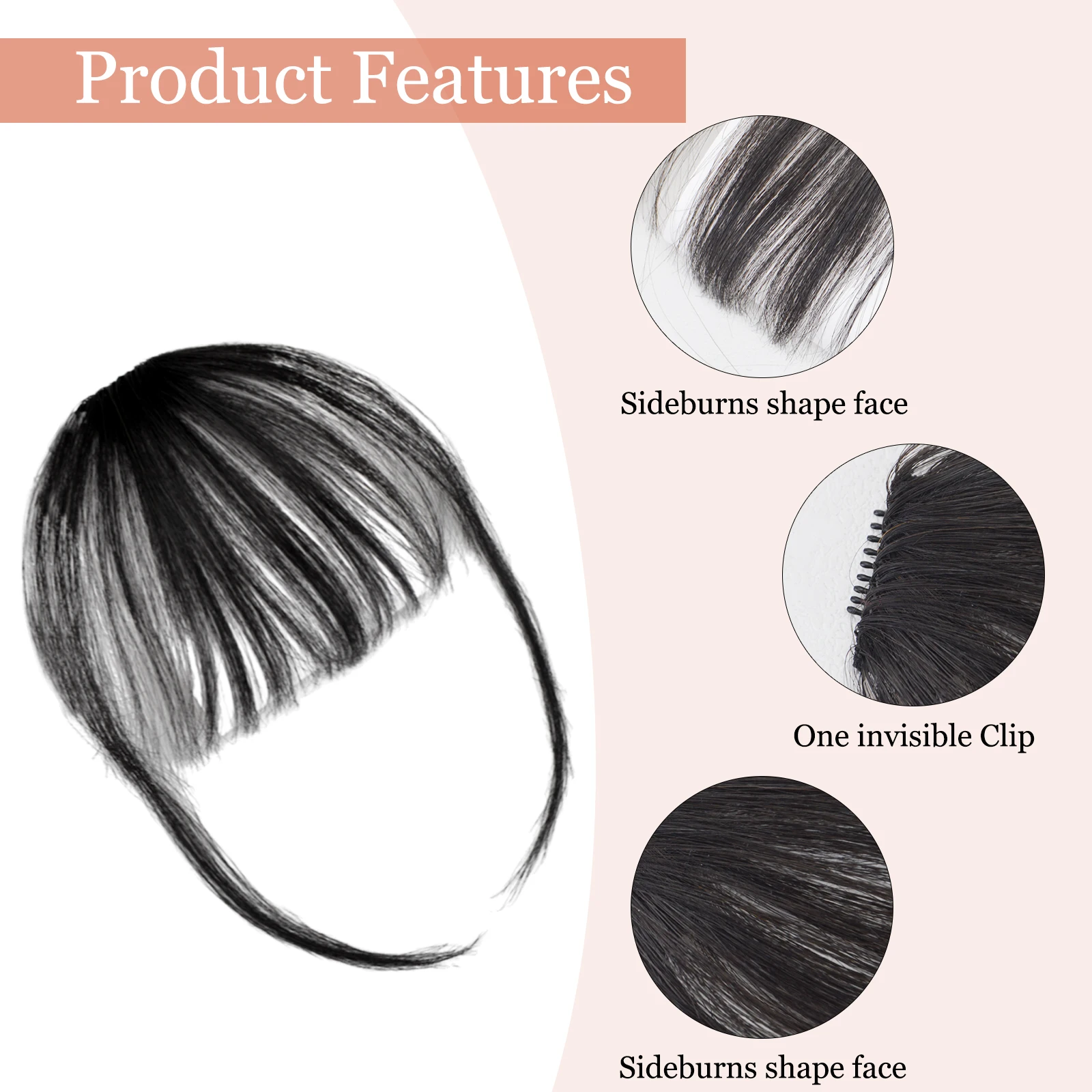 AICKER Clip in Bangs - Wispy Bangs Clip in Hair Extensions, Black Fake Air Bangs Fringe with Temples in Hairpieces for Woman