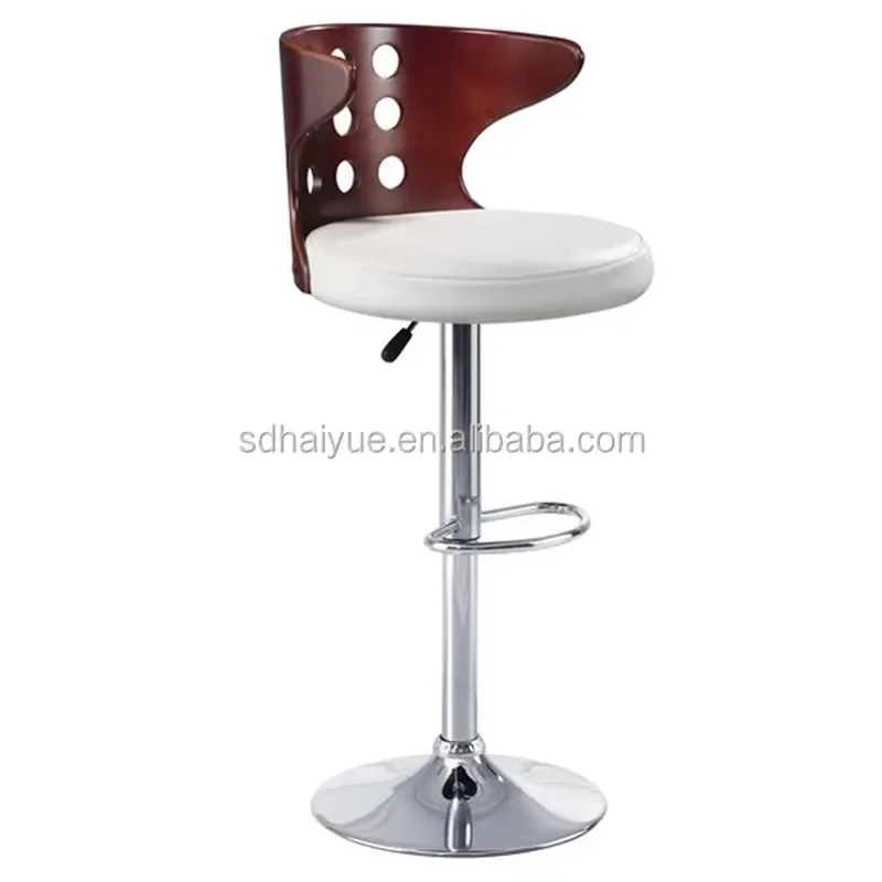 Adjustable Height Bar Stool Rotating Gas Lift Kitchen Wine Chair Black Metal Frame Wood Seat Modern Counter Stool for Home