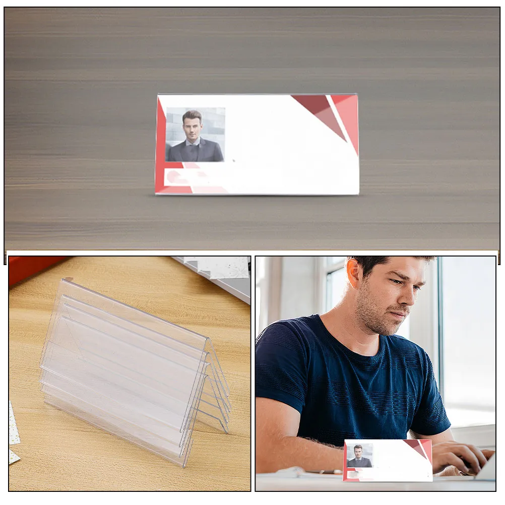 10Pcs Professional Clear Acrylic Name Tent Holder Triangular Design Double-Sided Desk Sign for Conferences Seminars Reception