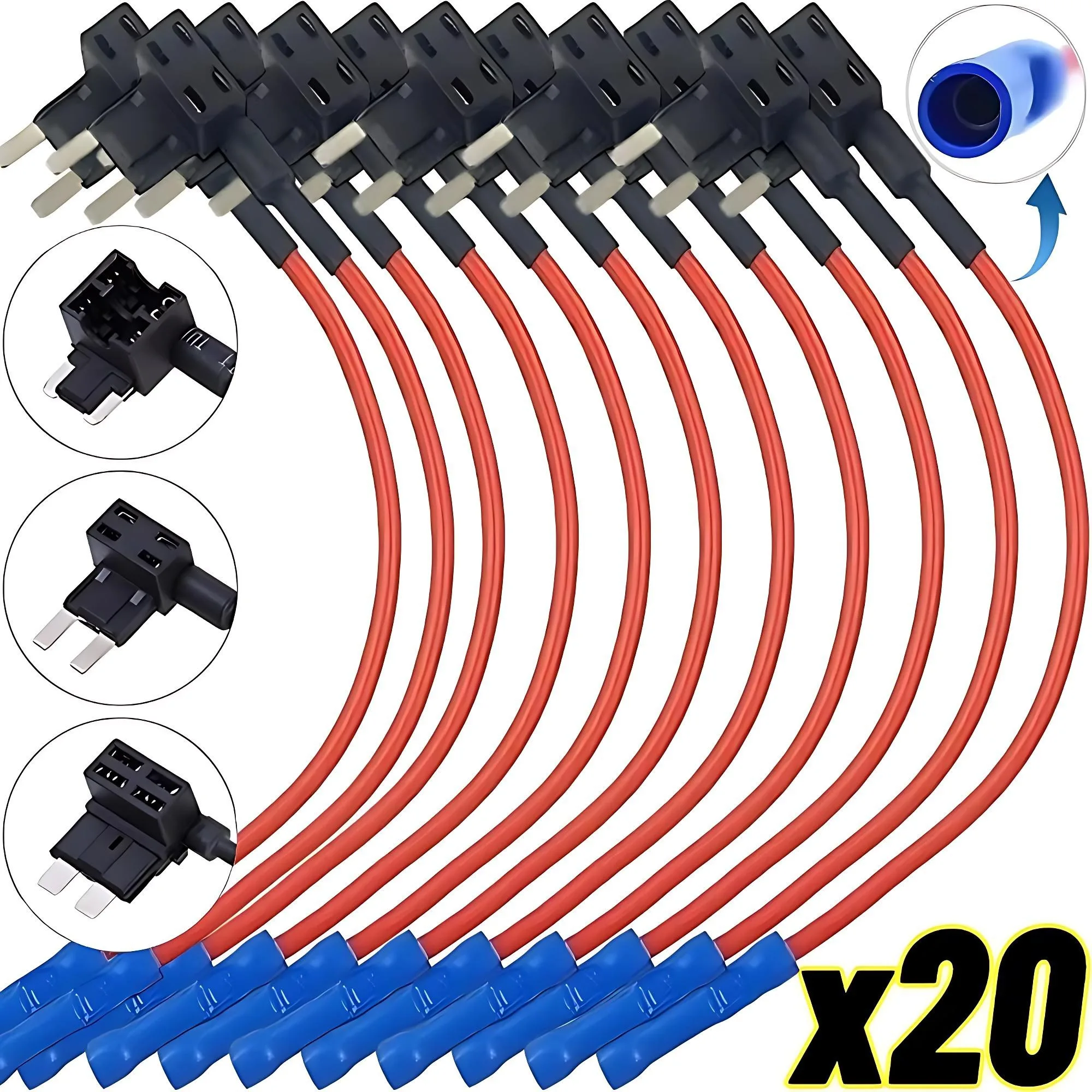 20/5 Stück Auto-Sicherungshalter Add-a-Circuit MINI SMALL MEDIUM TAP Adapter Micro Mini Standard Flachsicherungshalter mit Adapter 32V – Detail 1
