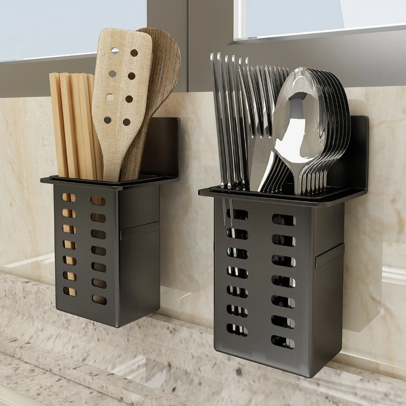 Wall-mounted Storage Rack Punch-free Draining Basket Storage Box Chopstick Cage Household Hanging Basket for Cosmetics image 2