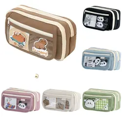 Large Capacity Panda Pencil Cases With Front Pocket Portable Cartoon Pencil Case Multifunctional Capybara Stationery Storage Bag