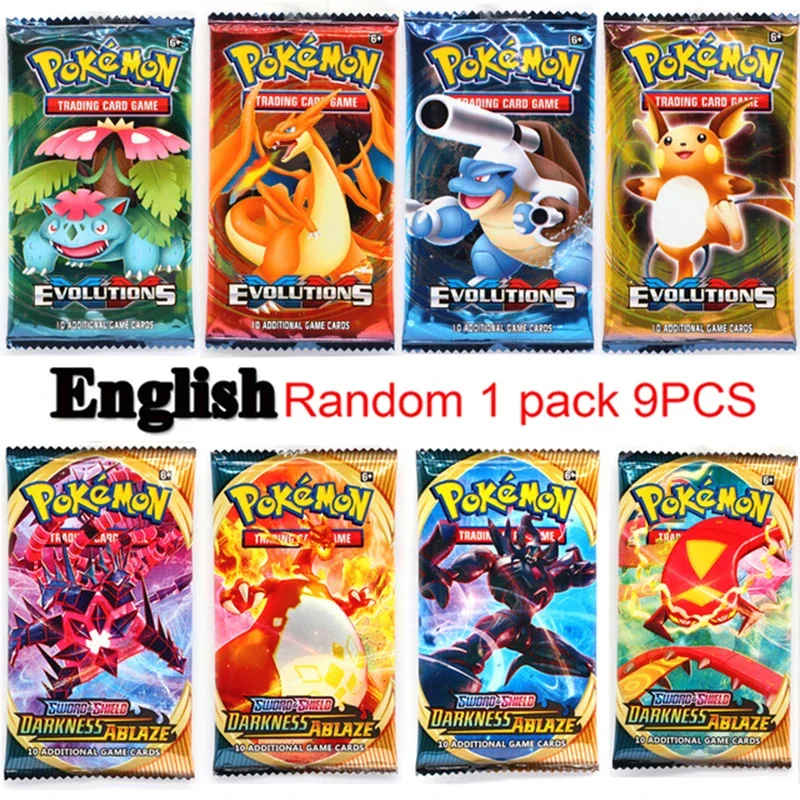 9/10Pcs Pokemon Cards Vmax GX Mega Evolutions Darkness Ablaze Sword Shield Booster Gift Booster Pack Battle Collection Card Toys