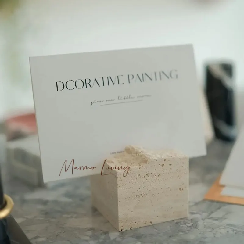 

Natural Travertine Stone Business Card Holder for Desk Polished Marble Wedding Table Signs Photo Display Desktop Memo Holder