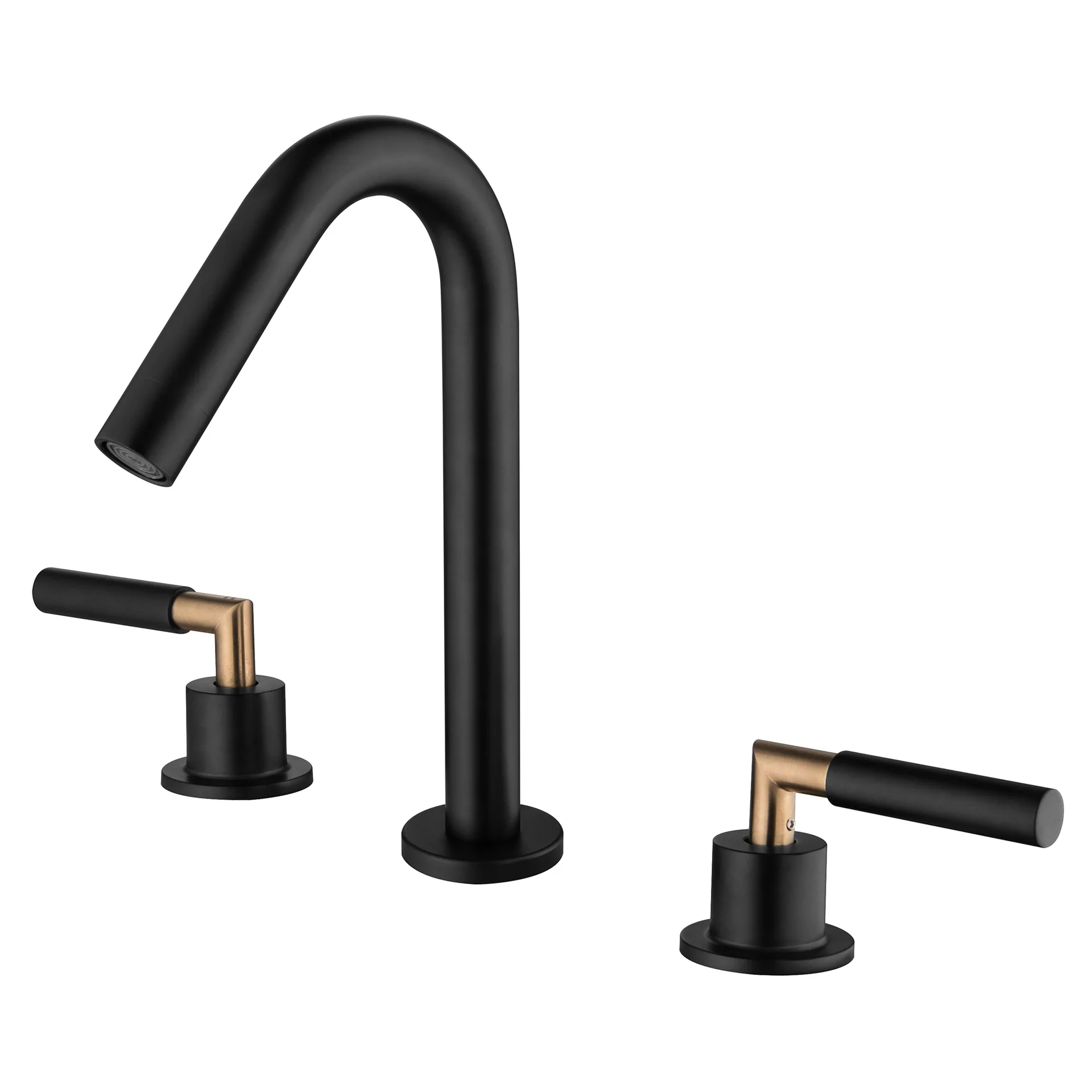 Luxury Brass High Quality Bathroom sink faucet Three Holes Two Handles Basin mixer Tap Cold hot water Bath faucet,Black Gold