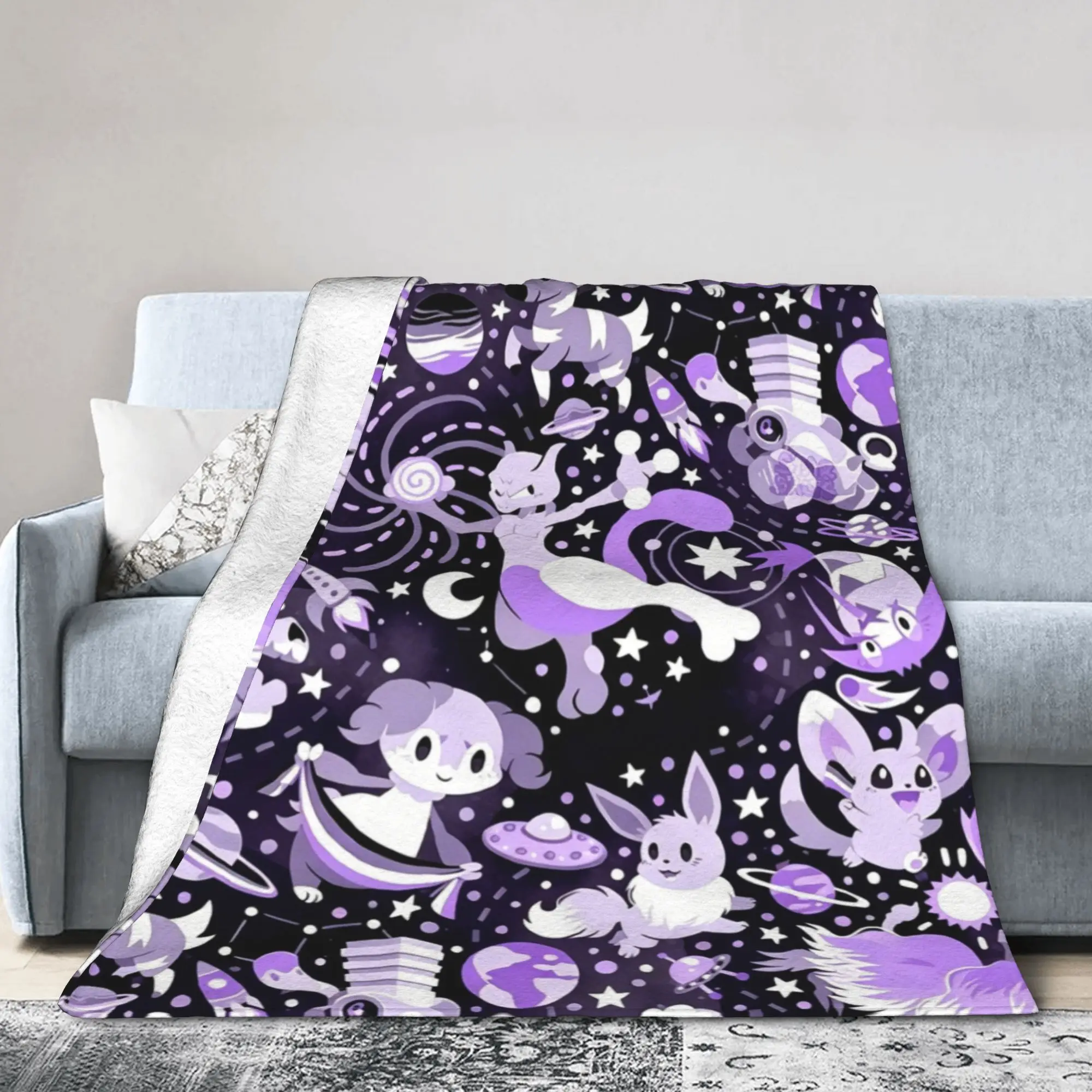 Pikachus Gengars Fuzzy Blanket Poke-Mon Anime Funny Throw Blanket for Bed Sofa Couch 150*125cm Bedspreads