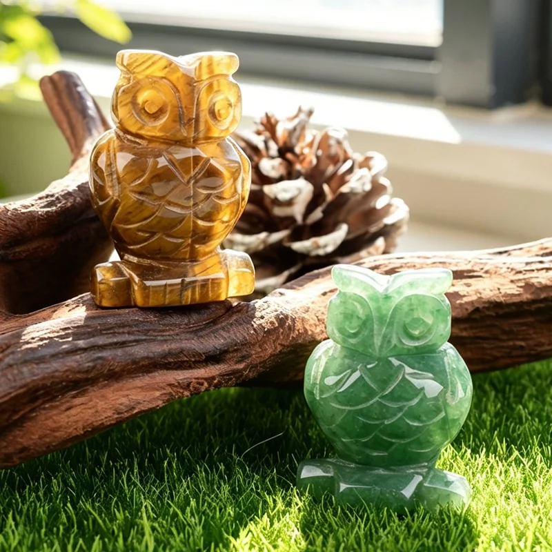Mini Naturstein-Eulen-Skulptur Handpolierte Heilkristall-Figur Schreibtisch-Dekoration Kristallgeschenk für Frauen und Männer
