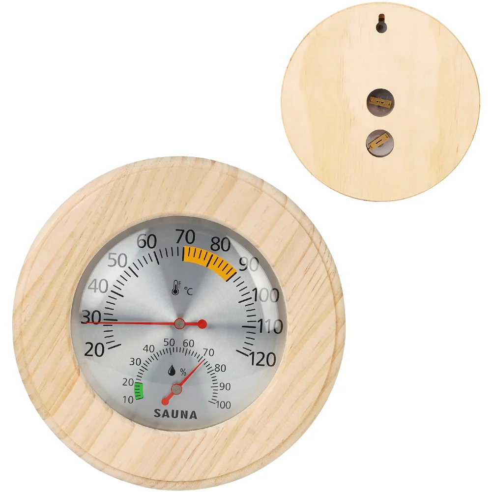 Wooden Frame Thermohygrometer for Home Sauna Mechanical Analog Display 20-120 C Range 10-100 RH Humidity Range