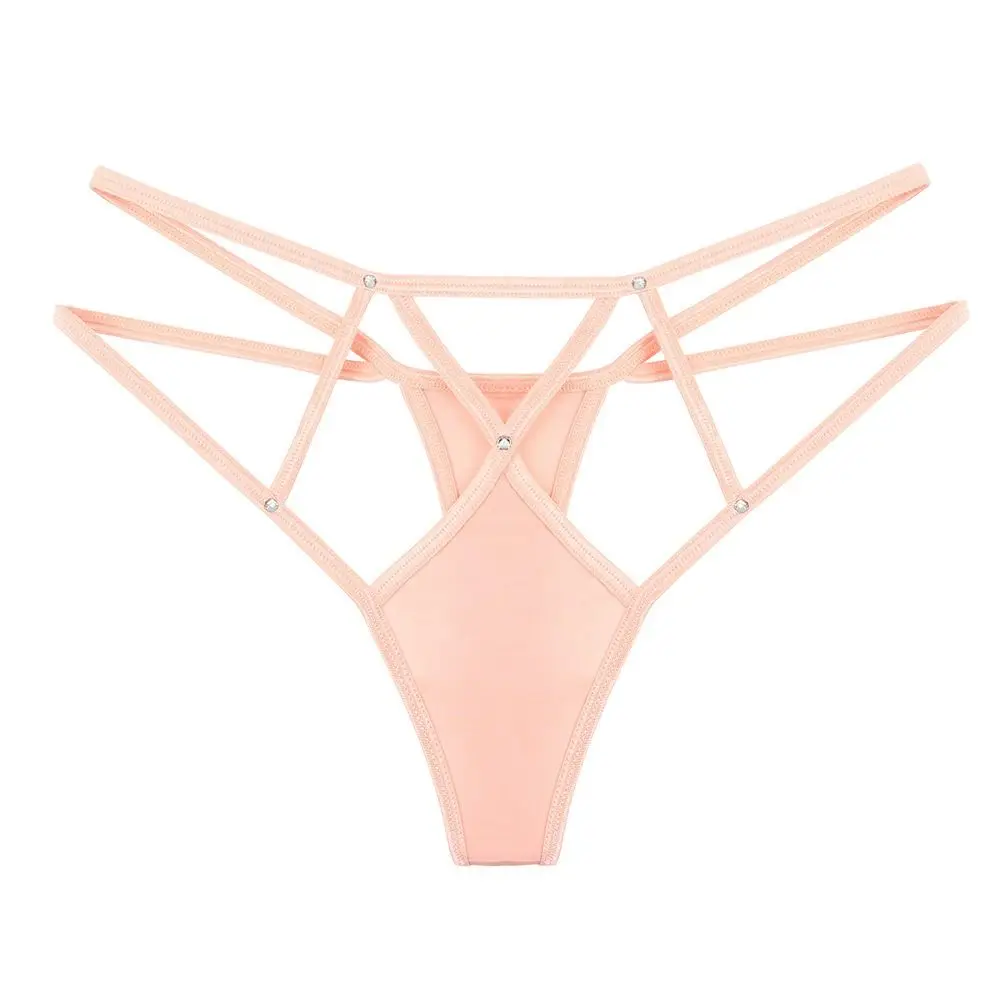 

Passion Elastic Sexy Hollow Out Thongs Underpants Crystal Sexy G Strings Cotton Crotch Low-Waist Briefs Ice Silk Panties Women