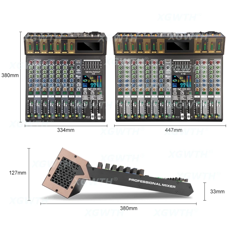 Mixer audio Scheda audio Console Sistema da tavolo 8 canali USB digitale Bluetooth OTG Console di missaggio DJ Studio 48V Phantom Power