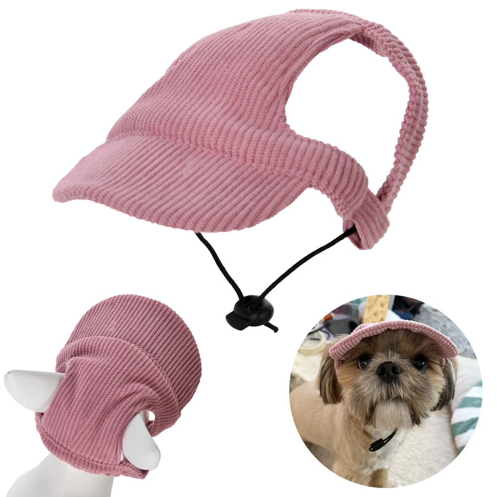 Verstellbare Cord-Hunde-Baseballkappe, Sonnenhut für kleine, mittelgroße und große Hunde, Katzen, Welpen, Haustier, Rosa, Grau, Outdoor-Schatten-Zubehör