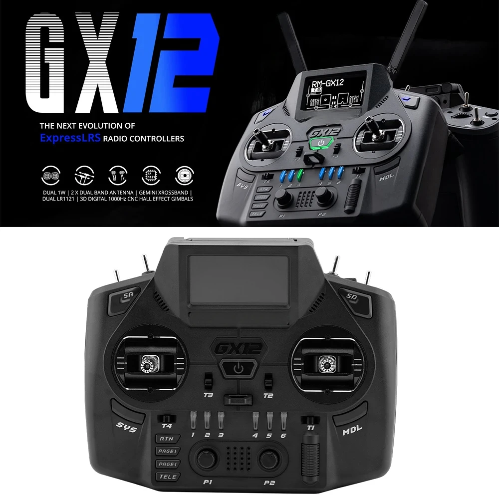 GX12 1000HZ 3D Digital CNC Hall Gimbal Dual Band Antenna Gemini XROSSBAND EXpressLRS Radio Controller