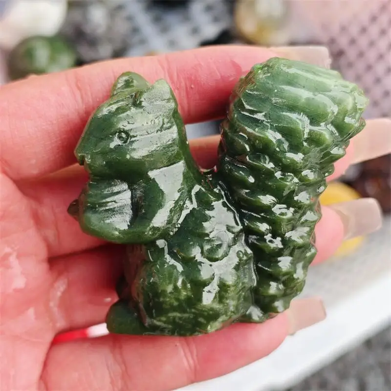 Natural Ophiolite Squirrel Carving Energy Gem Reiki Healing Fengshui Home Decoration Gift Collection 1pcs