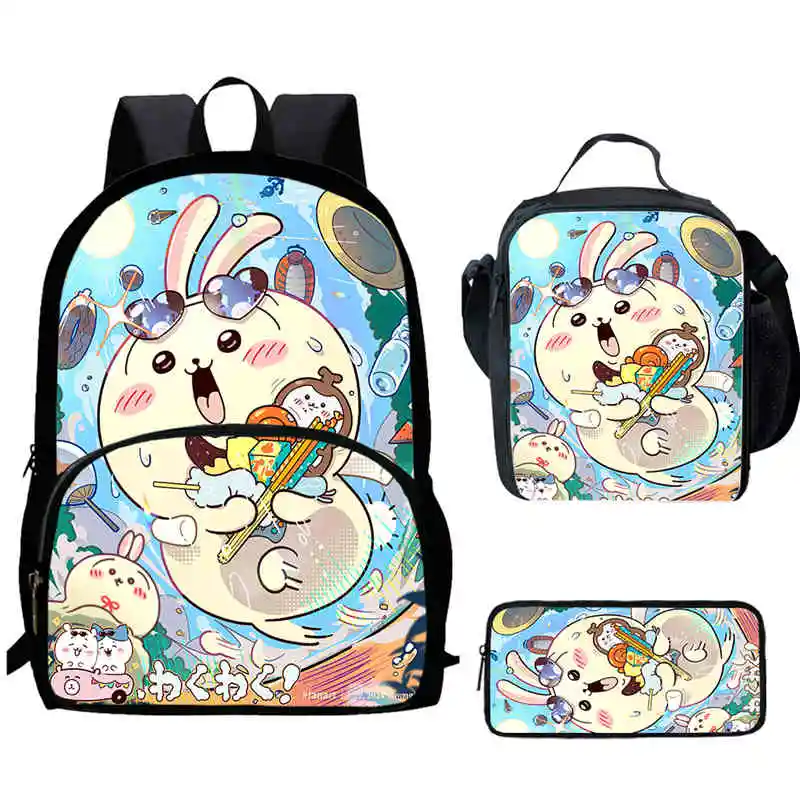 Cartoon Chiikawa Child Backpack with Front Pocket,Lunch Bags,Pencil Bags for Aged 5-10 Cartoon Backpack Boys Girls,Best Gift