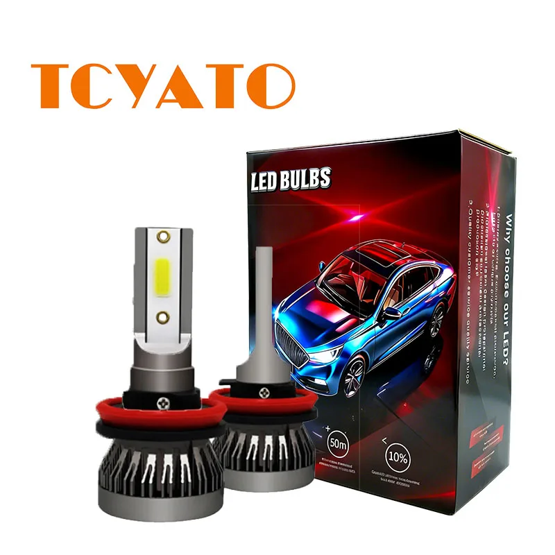 TCYATO 2Pcs Faróis LED para Carro C1 26000lm 80W Chip COB 3000k/4300k/6000k/8000k Lime H4 H7 H1 9005 H11 Luzes LED