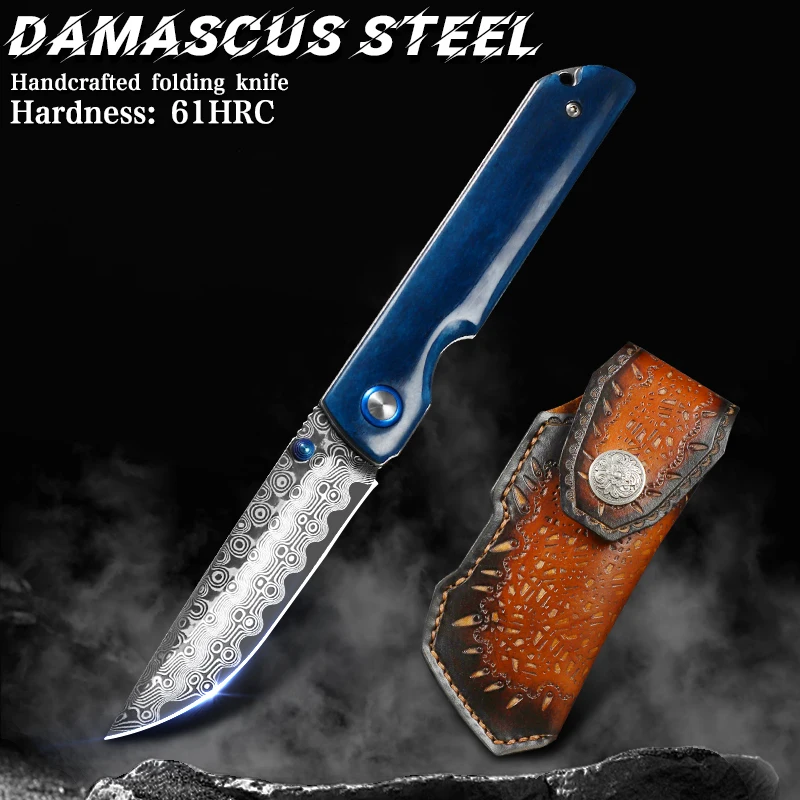 

Folding knife, high-hardness Damascus steel pocket knife, ideal for outdoor activities, camping, hiking and survival EDC tools