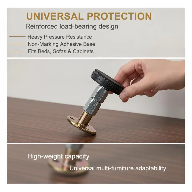 2Pcs No Drilling Bed Frame Anti-Shake Tools Self-Adhesive Adjustable Thread Headboard Stabilizer for Home Bedroom Use