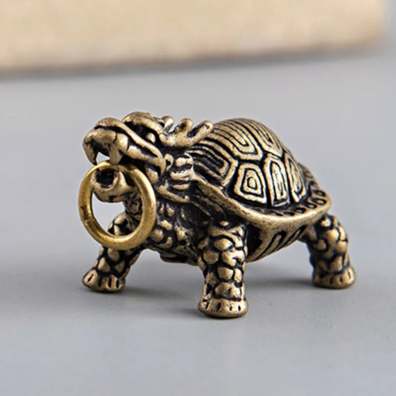 Retro Brass Dragon Turtle Lower Keychain Pendant