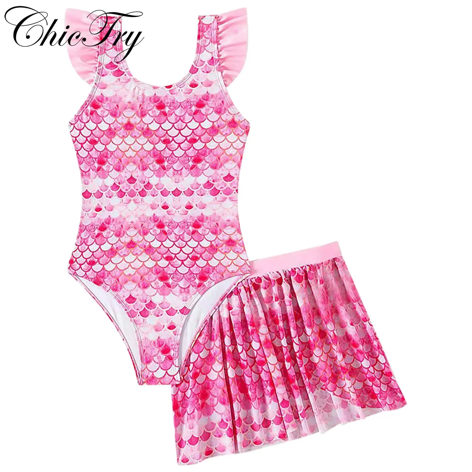 

Girls One Piece Swim Leotard with Skirt Mermaid Costumes Swimwear Kids Swim Dress Swimwear Beachwear Dress Beach Bathing Suits