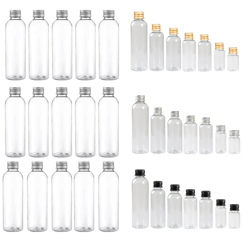 

50Pcs 5ml-250ML Mini Plastic PET Bottle Aluminum Screw Caps Portable Sample Vials Travel Cosmetic Containers For Lotion Creams