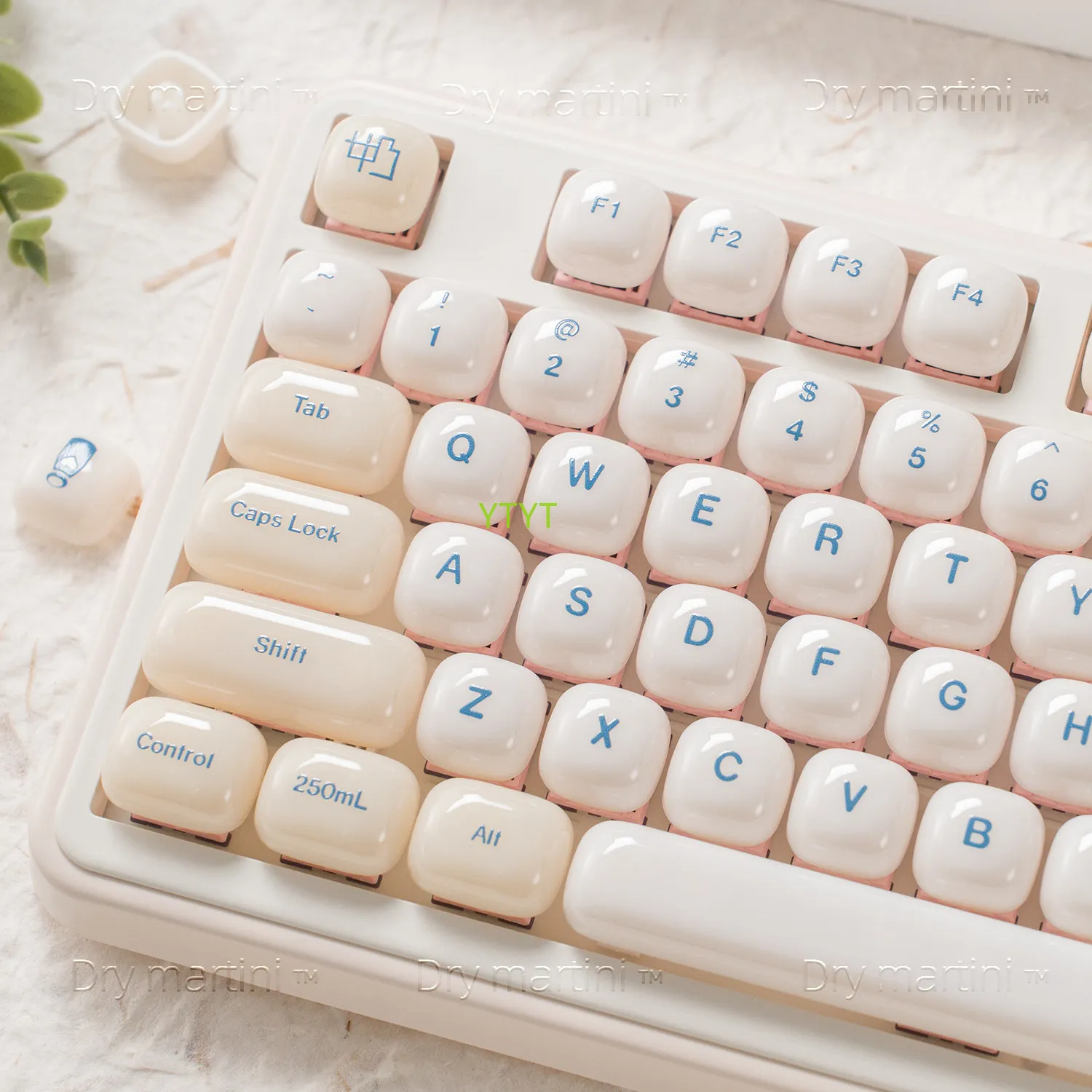 Soy Milk Jelly Glossy MOG Profile Warm Colored Round Cute Keycaps for Custom Mechanical Keyboard Free Brush & Key Puller