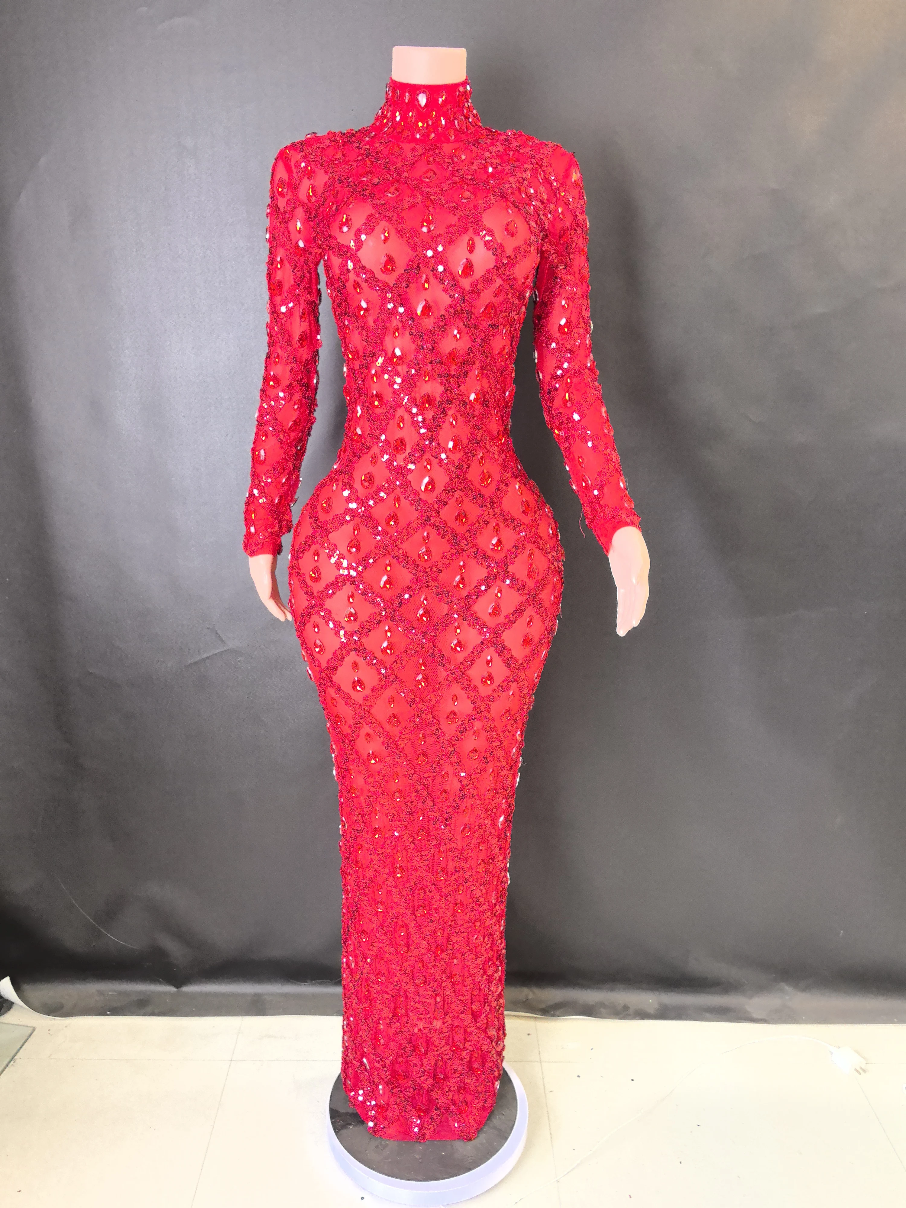 Women Sexy Stage Shining Rhinestone Sequins Dress Evening Prom Birthday Dress Transparent Performance Singer Club Host Dress 7G