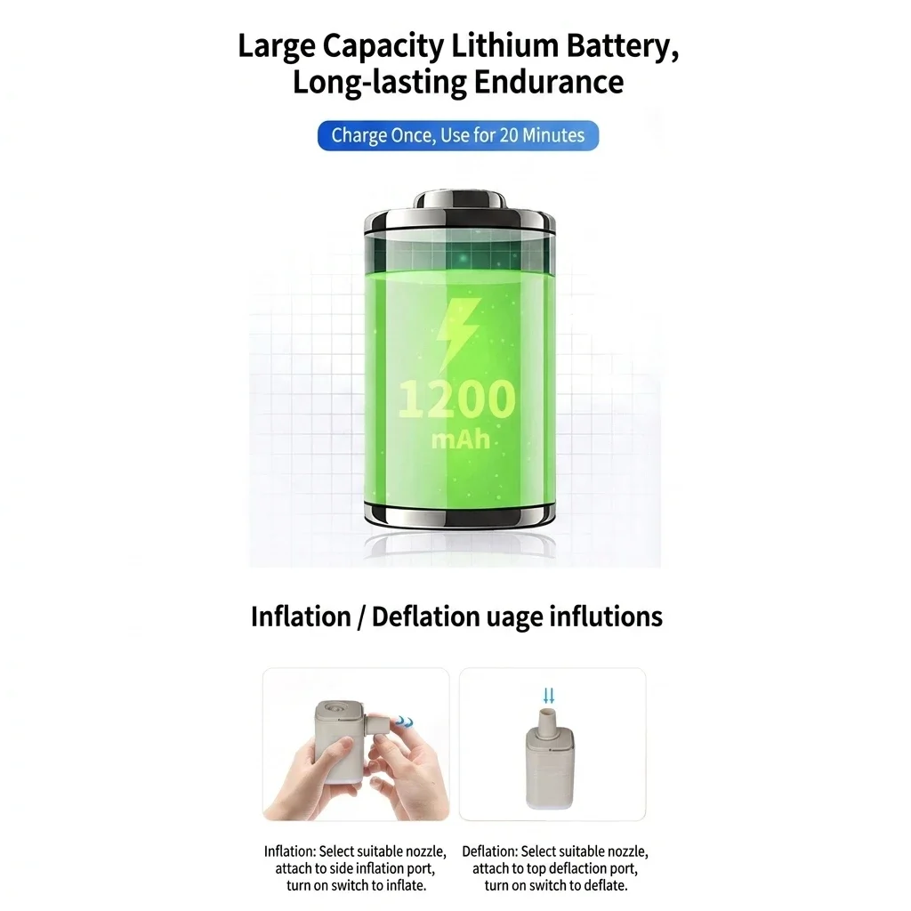 Mini Electric Inflatable Pump 3-in-1 with Lights Wireless Air Compressor for Camping Hiking Inflate & Deflate Equipment
