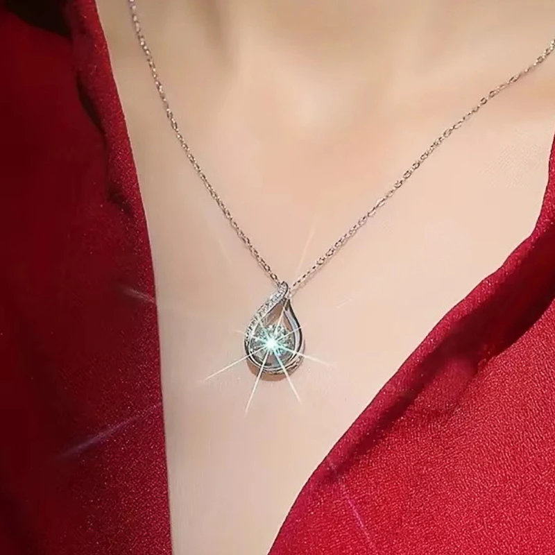 Huitan Klassische Wassertropfenförmige Luxus-Halskette für Frauen, eingelegter AA-Zirkonia, Ewigkeit, Verlobungshalskette, weiblicher Schmuck