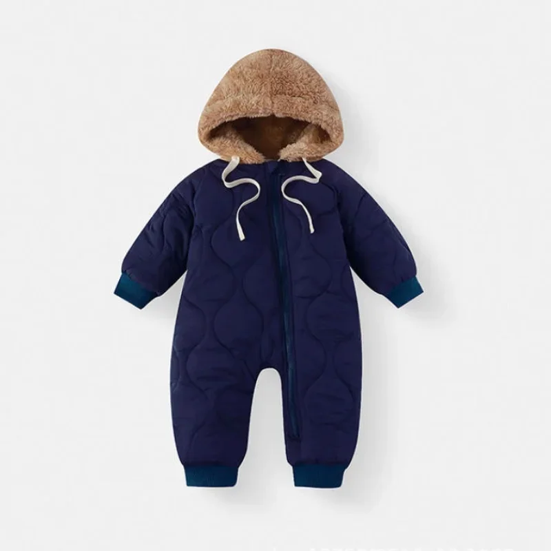 Winter Newborn 0-2Y Romper Plush Hood Zipper Baby Onesie Thick Quilted Outdoor Cartoon Bear Jumpsuit