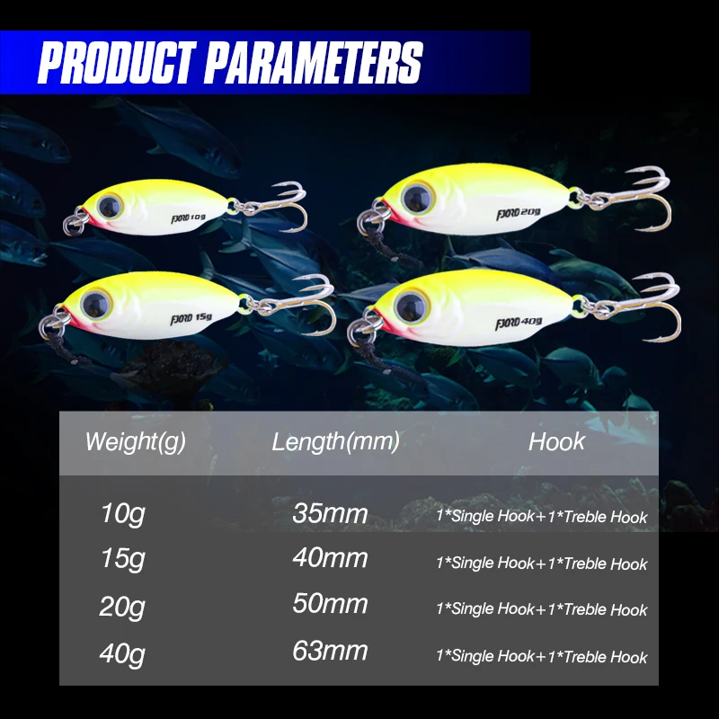 FJORD 10g 15g 20g 40g Jig Hard Lure Micro Sea Slow Sinking Shore Casting Metal Jig UV Night Glow Bait Flattening Fishing Supply