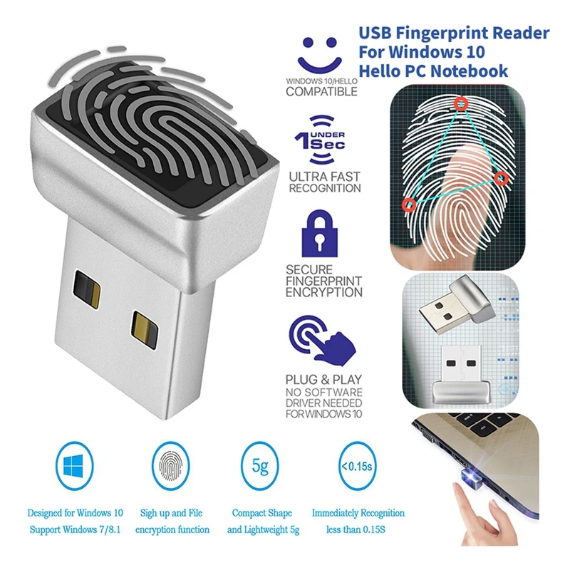 USB Fingerprint Reader Password-Free Unlock Module Biometric Scanner For Windows10 Hello Laptop