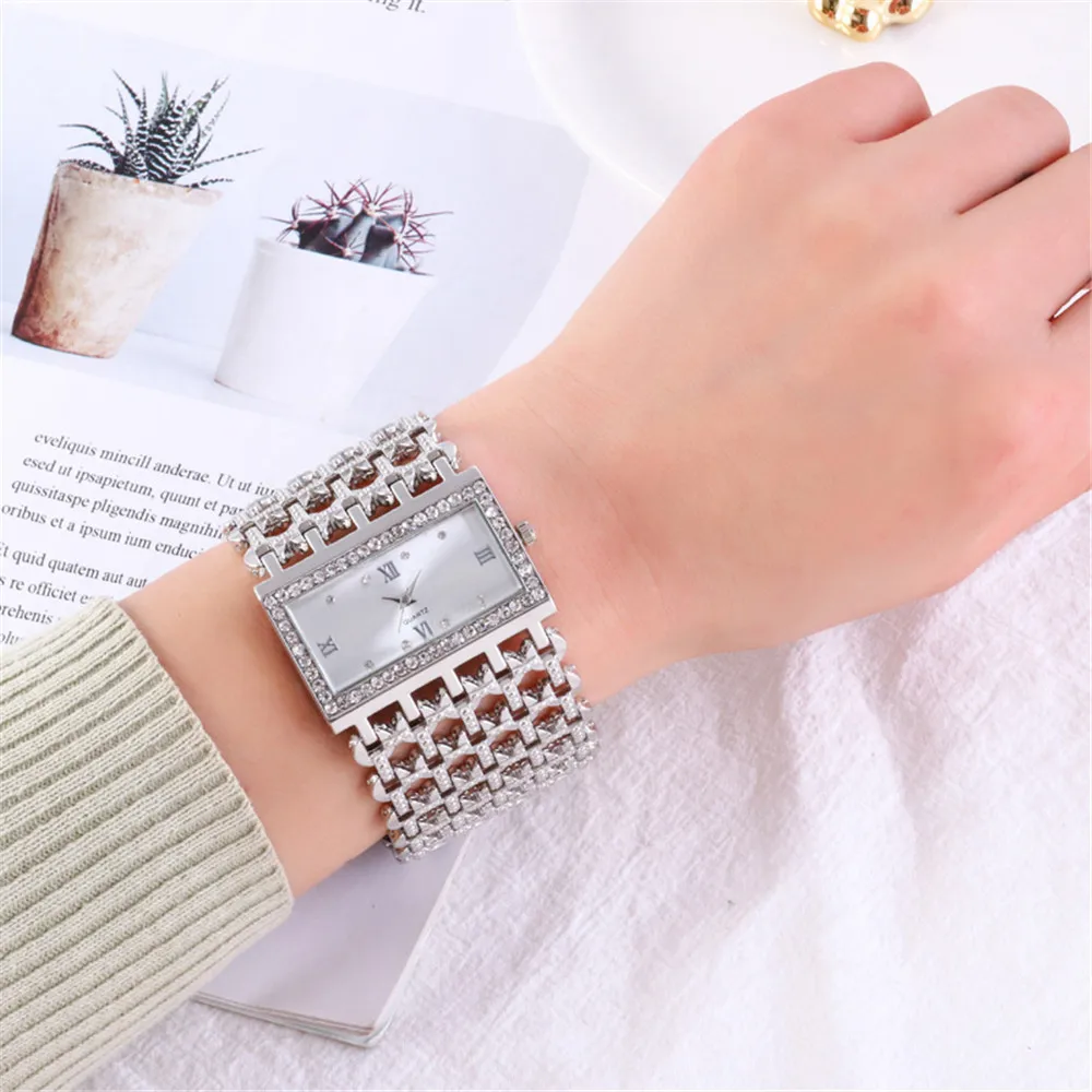 UTHAI Ladies' Watch Square Diamond Set Quartz Watch Fashion Casual Gold Stainless Steel Wristband Women's Watch image 2