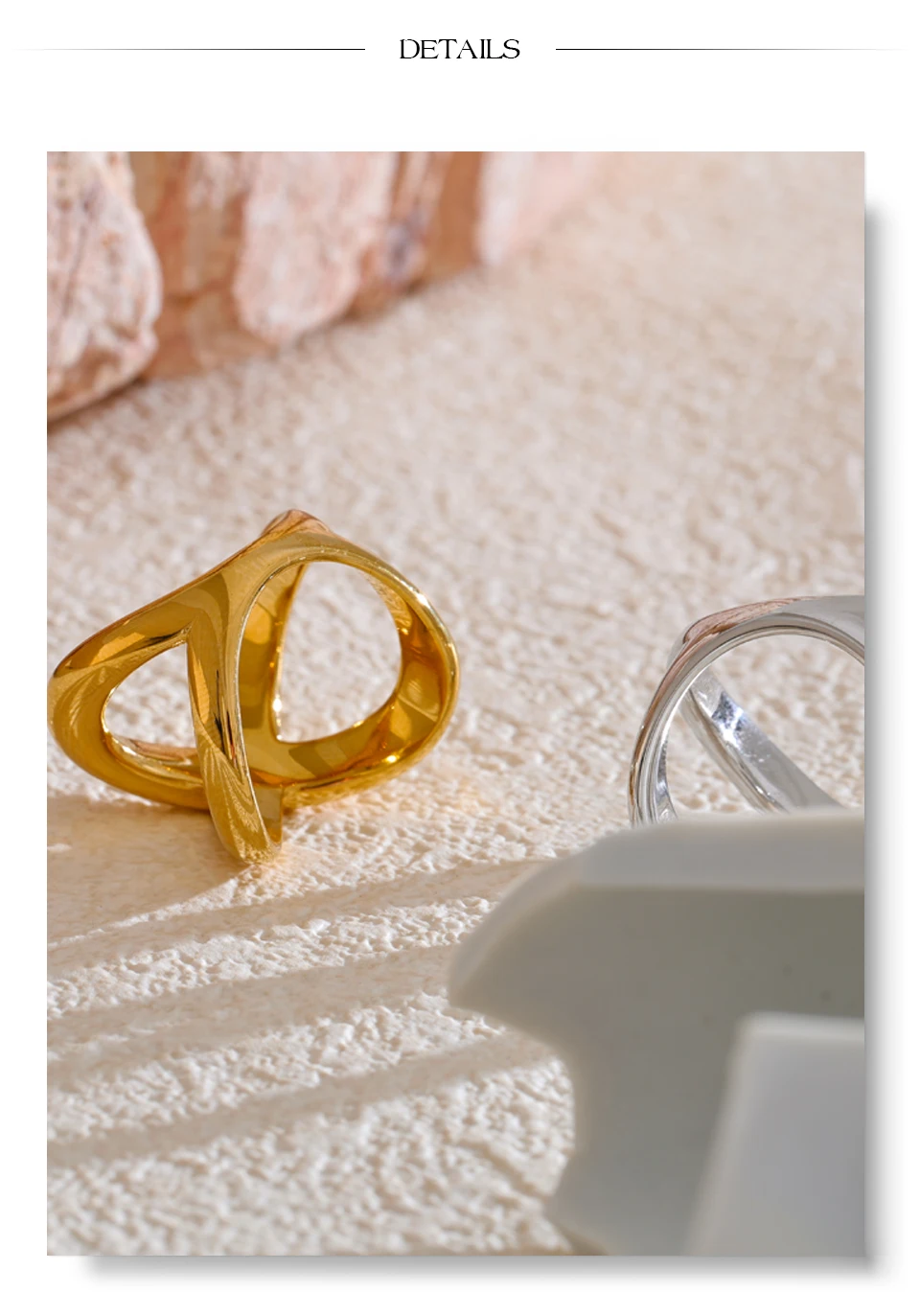 Yhpup # PVD-beschichteter Statement-Edelstahl in X-Form, geometrischer Fingerring, wasserdicht, glattes Metall, handgefertigter polierter Schmuck – Detail 15