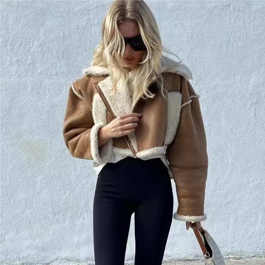 Winter oufits cropped jackets for women 2023 korean faux fur coat women winer coats for women brown furry jacket vintage clothes