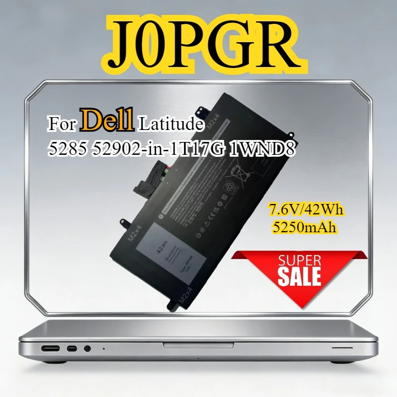 New J0PGR 7.6V 42Wh Laptop Battery for Dell Latitude 12 5285 5290 2-IN-1 T17G Tablet JOPGR 1WND8 Replacement Bateria 5250mAh