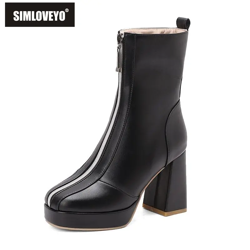 

SIMLOVEYO, новинка 2025, женские ботинки до середины икры, с круглым носком, на массивном каблуке 9,5 см, на платформе, на молнии, большие размеры, 47-50, модная обувь