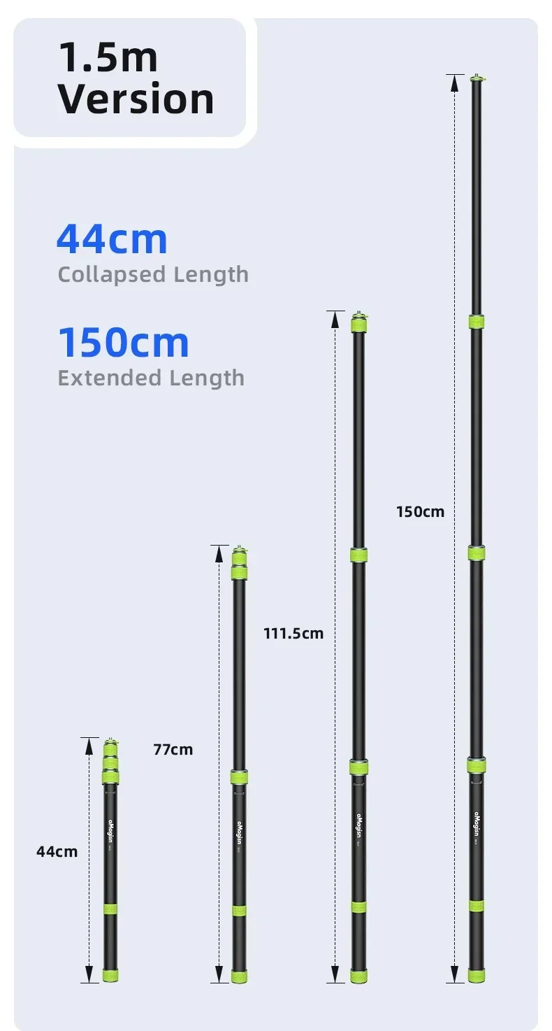 aMagisn 1,5 m (59,0 Zoll) / 1,1 m (43,3 Zoll) Motorrad-Selfie-Stick für GoPro DJI Insta360, 1/4 Zoll unsichtbare Teleskopstange – Detail 11