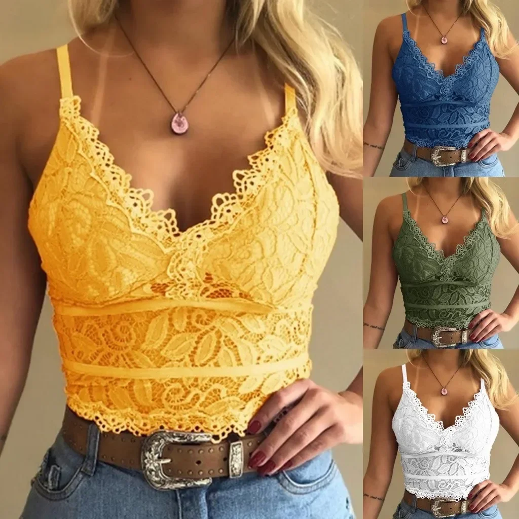 Floral Bralette Lace Bras Push Up for Women Sexy Lingerie Corset Camis Vest Underwear Wire Free Sheer Summer Crop Top Lingerie view 4