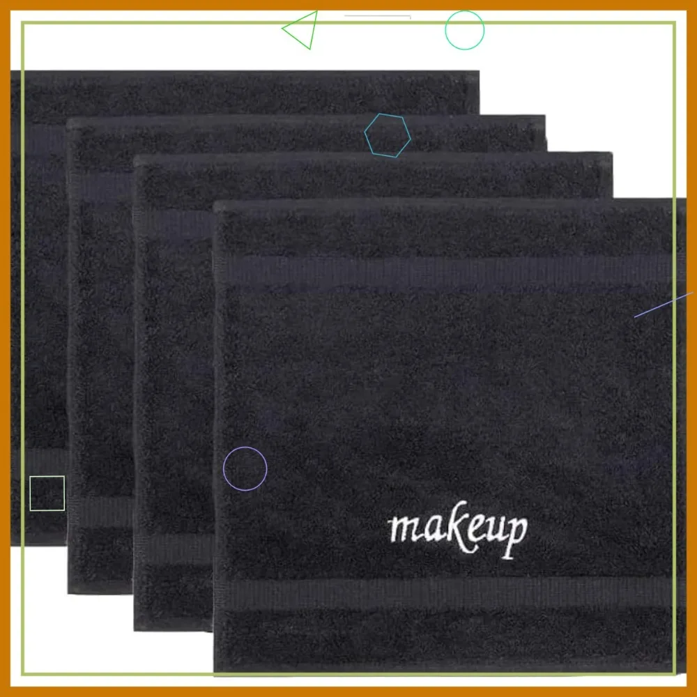 

4-Piece Black Makeup Washcloths, 100% Cotton, Soft & Absorbent Turkish Towels