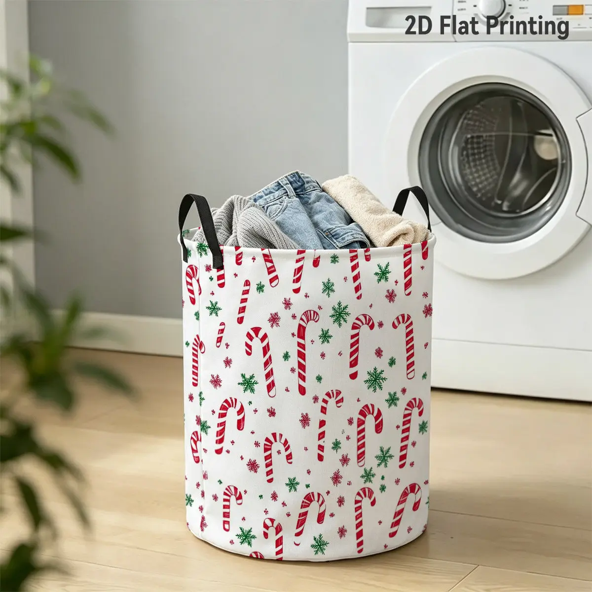 1pc Scandinavian Christmas Hamper Basket with Candy Cane Snowflake Design Red White Green Suitable for Home, Dorm