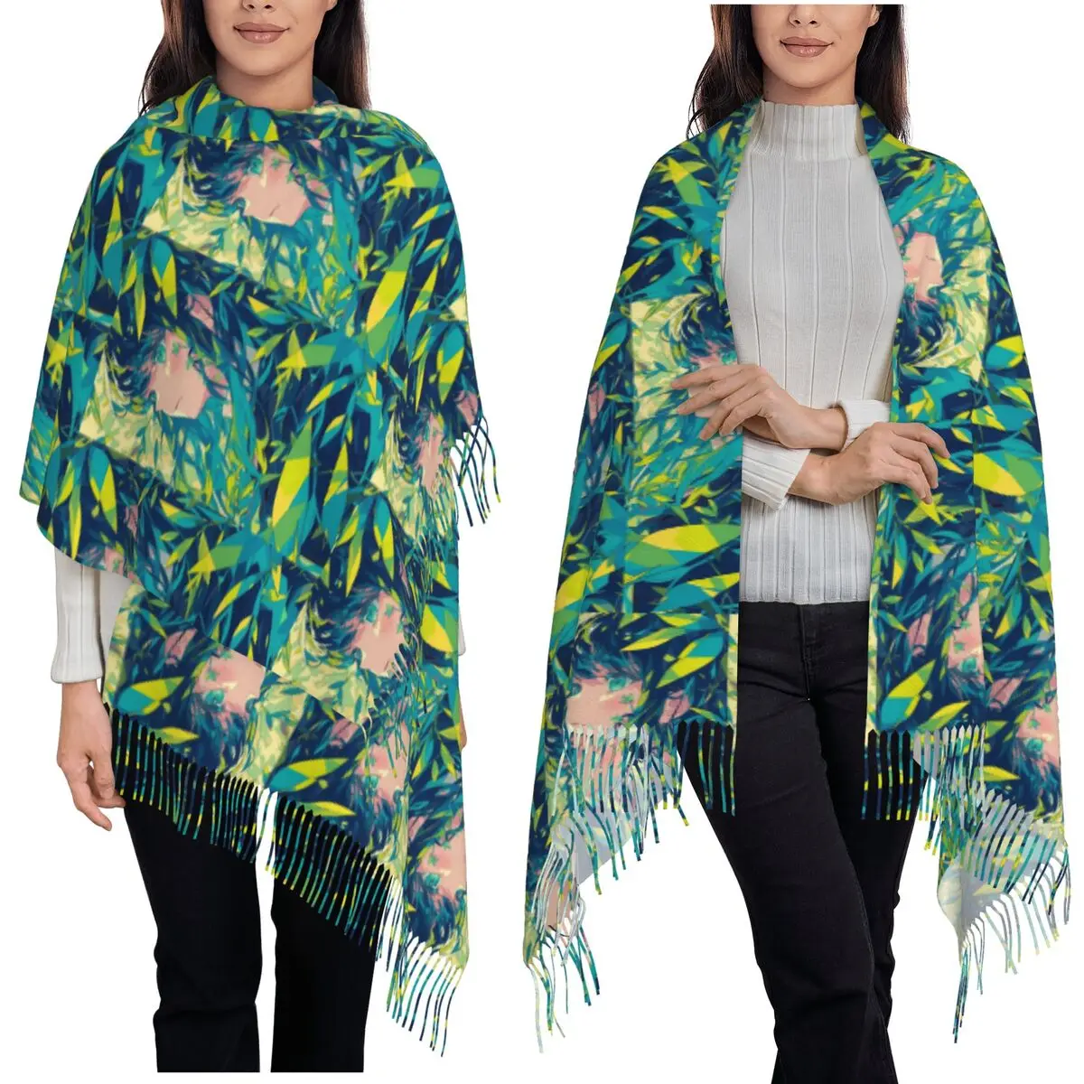 

Chibi Mist Pillar Muichiro Tokito Demon Slayer Шарф с кисточками Шарфы для женщин Теплые шали и накидки Большая осенне-зимняя шаль