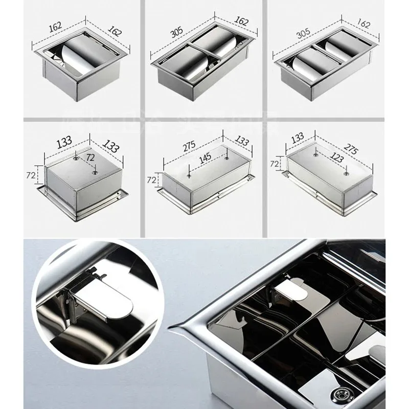 304 Stainless Steel Polished Wall Recessed Built-in Toilet Paper Holder Public Hotel Rose Gold Concealed Roll Tissue
